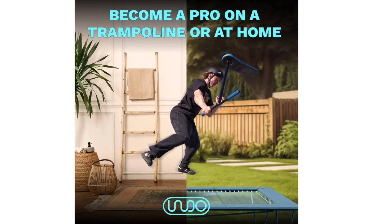 Трюковый самокат-тренажер Indo Trampoline V2 Scooter черно-синий 4 Трюковый самокат-тренажер Indo Trampoline V2 Scooter черно-синий 4