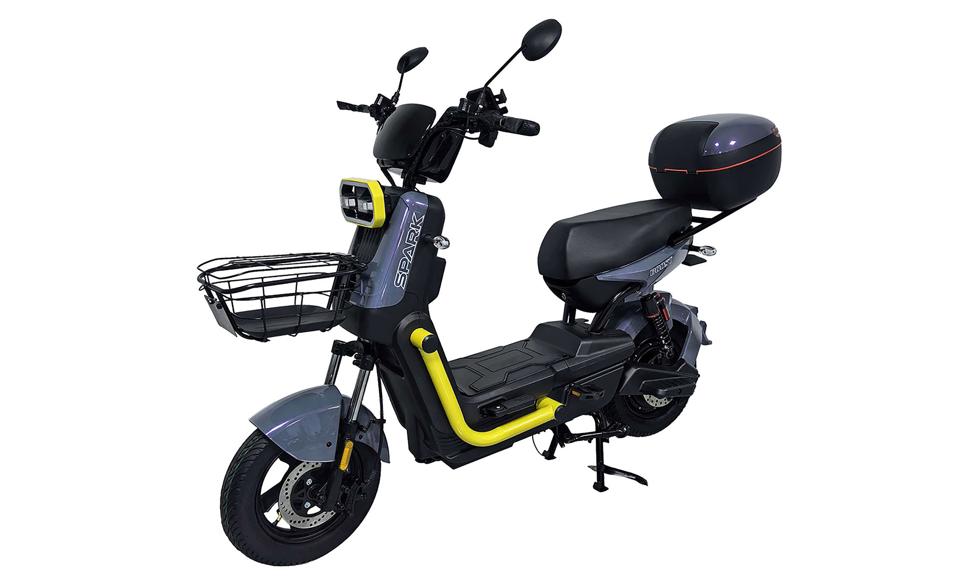 Велосипед з електромотором SPARK BOOST 14", розмір універсальний, рік 2026, 72V/1200W/25Ah, сірий  з жовтим 2