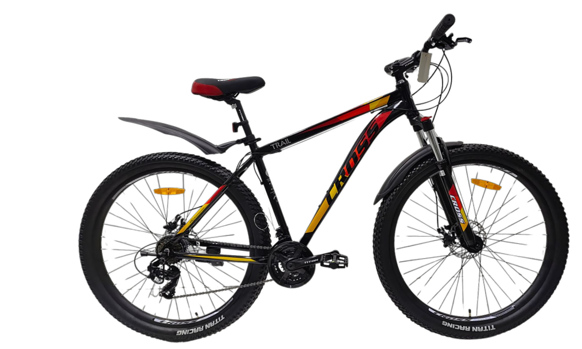 Велосипед CrossBike Tracker 29", розмір XL, рама 21", рік 2024, Чорний-Червоний Велосипед CrossBike Tracker 29", розмір XL, рама 21", рік 2024, Чорний-Червоний