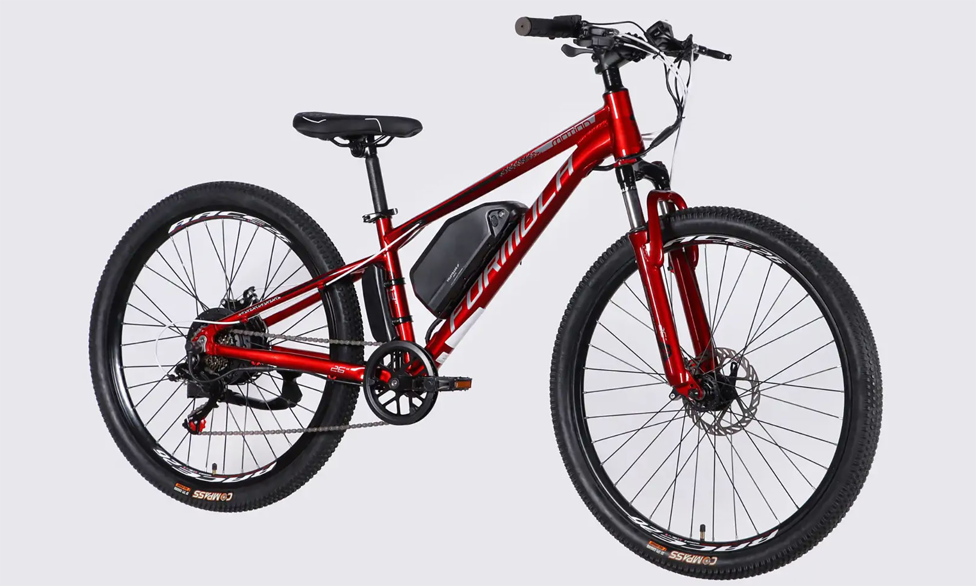 Велосипед з електроприводом Formula eMOTION DD FR 26", розмір XS, рама-13", 36B, 10А*г, 500Вт, рік 2026, червоно-сріблястий 2