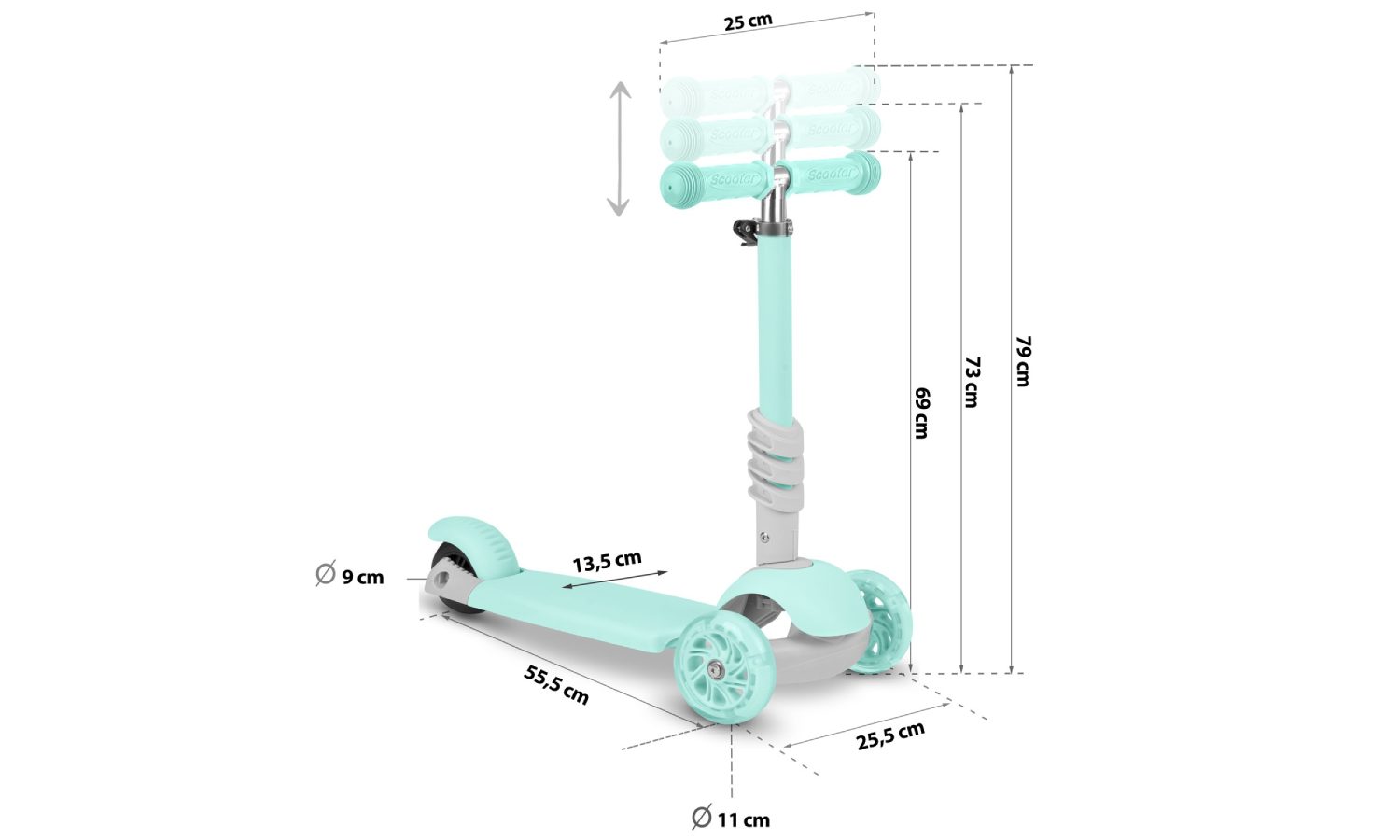 Самокат дитячий триколісний Ricokids Buggy м'ятний 2