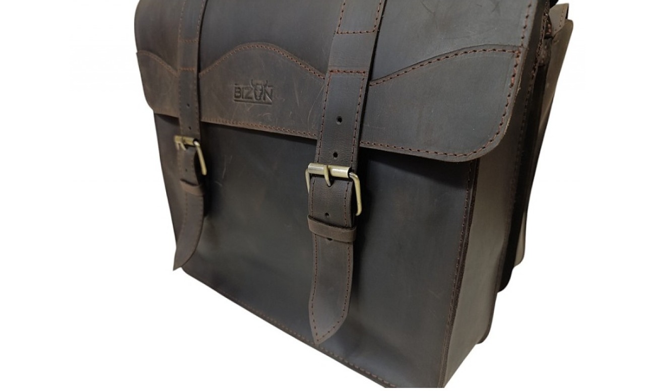 Велосумка Bizon Crazy Horse на багажник 2-х секционная коричневый 4