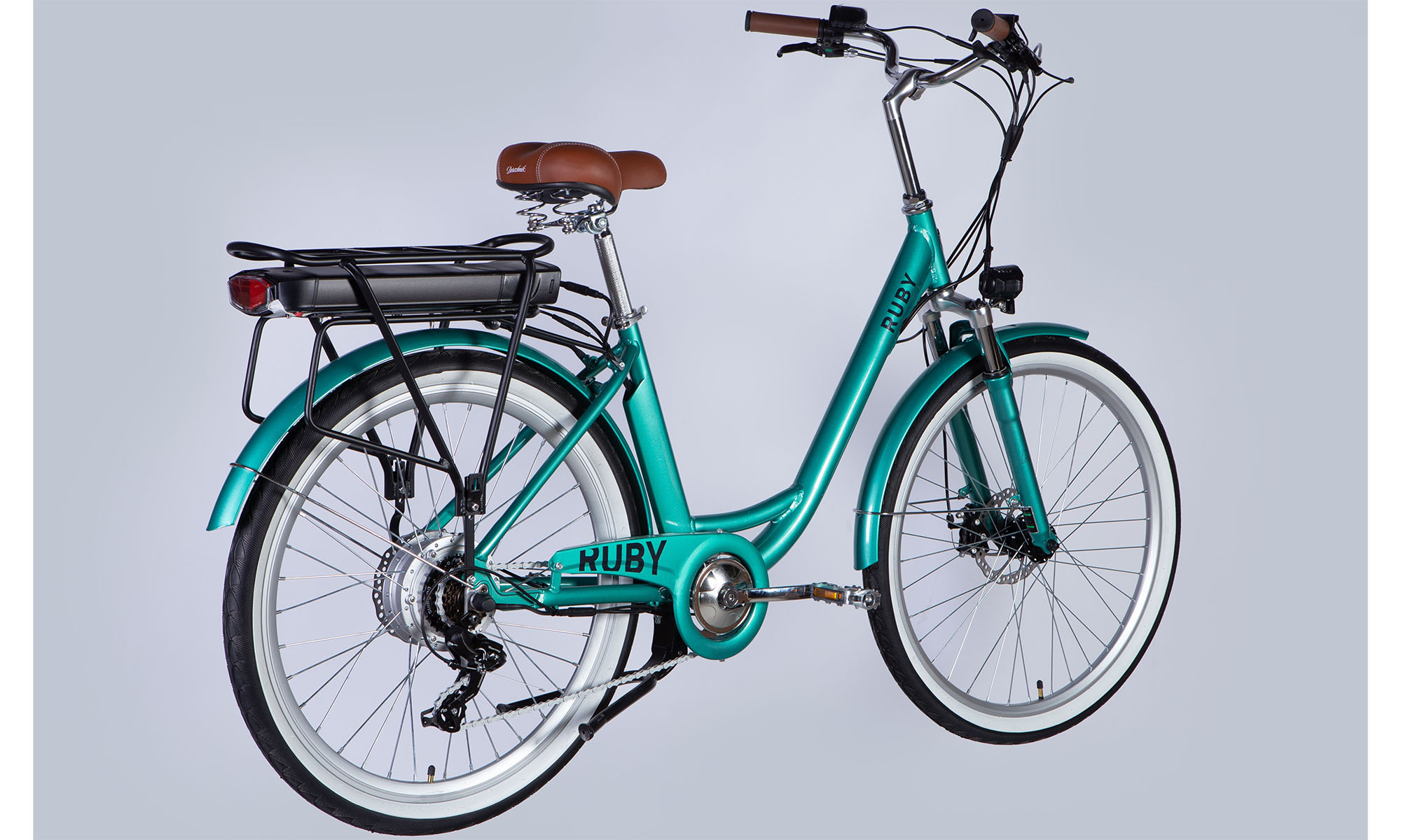 Велосипед з електроприводом Dorozhnik eRUBY DD FR 26", розмір M, рама-17", 48B, 12.5А*г, 500Вт, рік 2025, бірюзовий 5