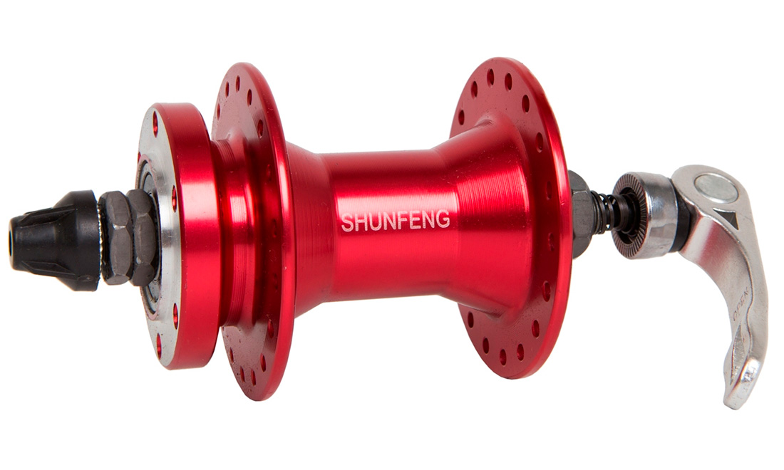 Фотография Втулка передняя SHUNFENG SF-A262F, 32H, диск., эксцентрик, красная