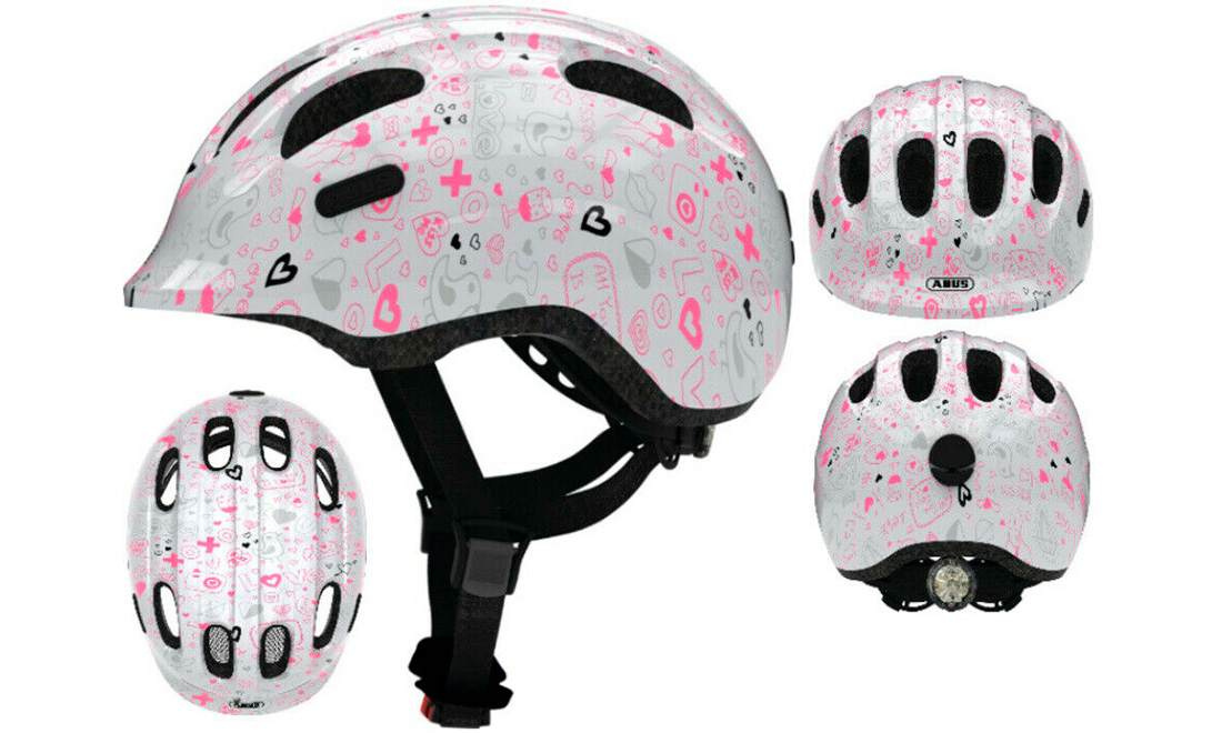 Шлем детский ABUS SMILEY 2.1 White Crush размер S (45-50 см), Белый с сердечками 2