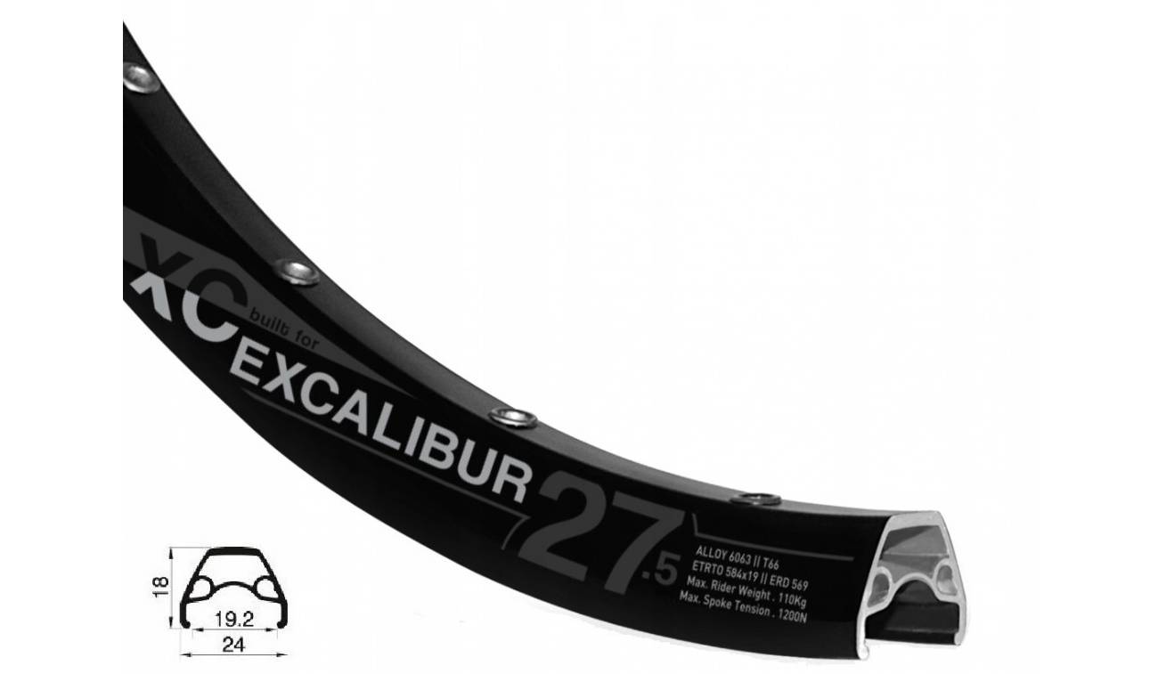 Фотография Обод Rodi Excalibur XC 27.5" X 19мм. 32 шп. черный