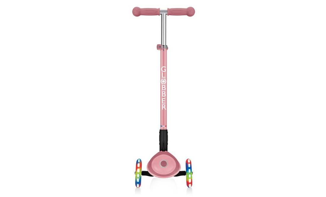 Фотография Самокат GLOBBER PRIMO FOLDABLE PLUS LIGHTS, пастельно-розовый, колёса с подсветкой, 3+ 3