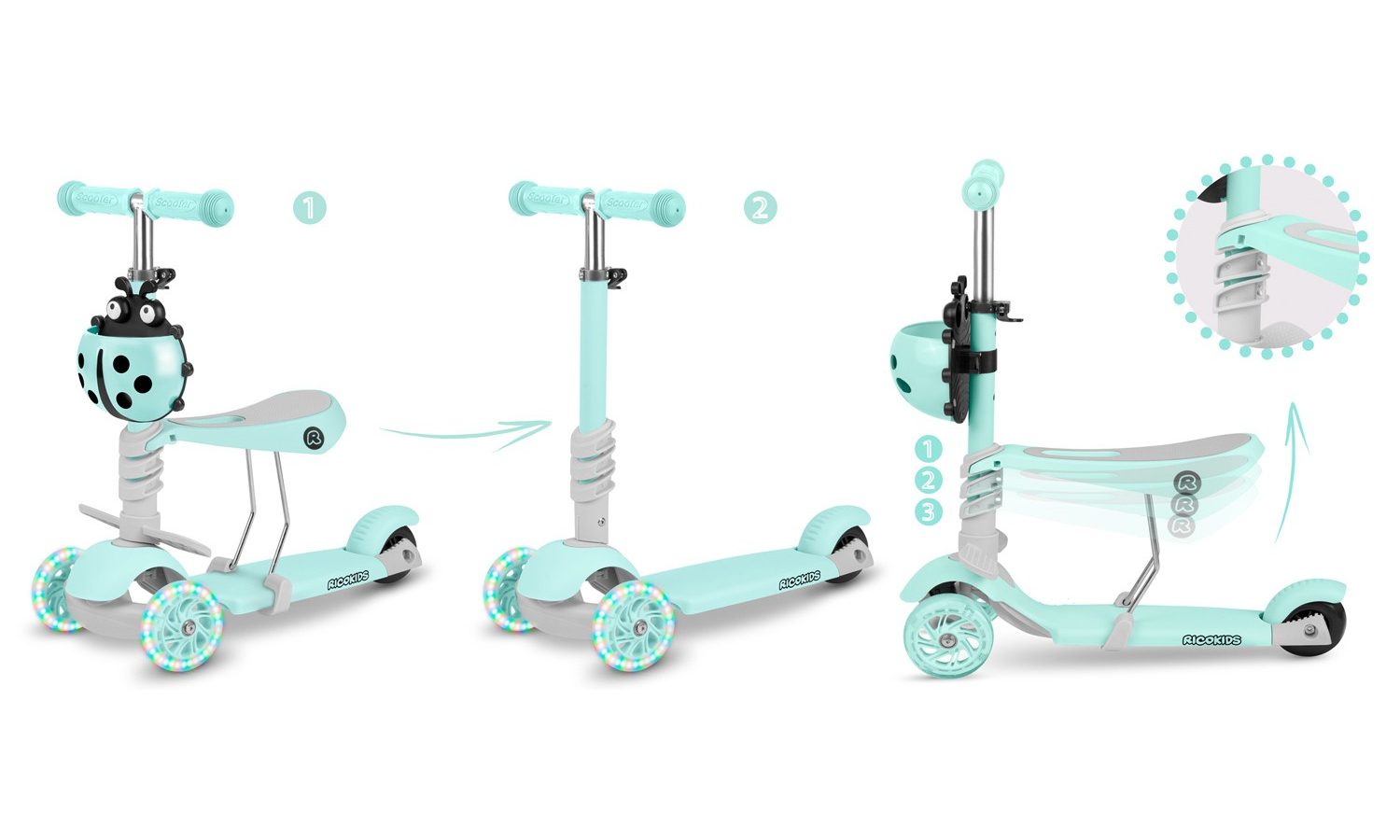 Самокат детский трехколесный Ricokids Buggy мятный 4 Самокат детский трехколесный Ricokids Buggy мятный 4