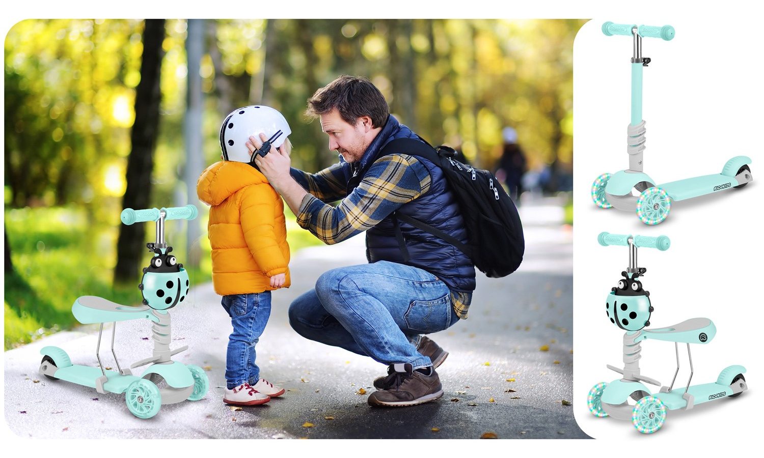 Самокат детский трехколесный Ricokids Buggy мятный 5 Самокат детский трехколесный Ricokids Buggy мятный 5
