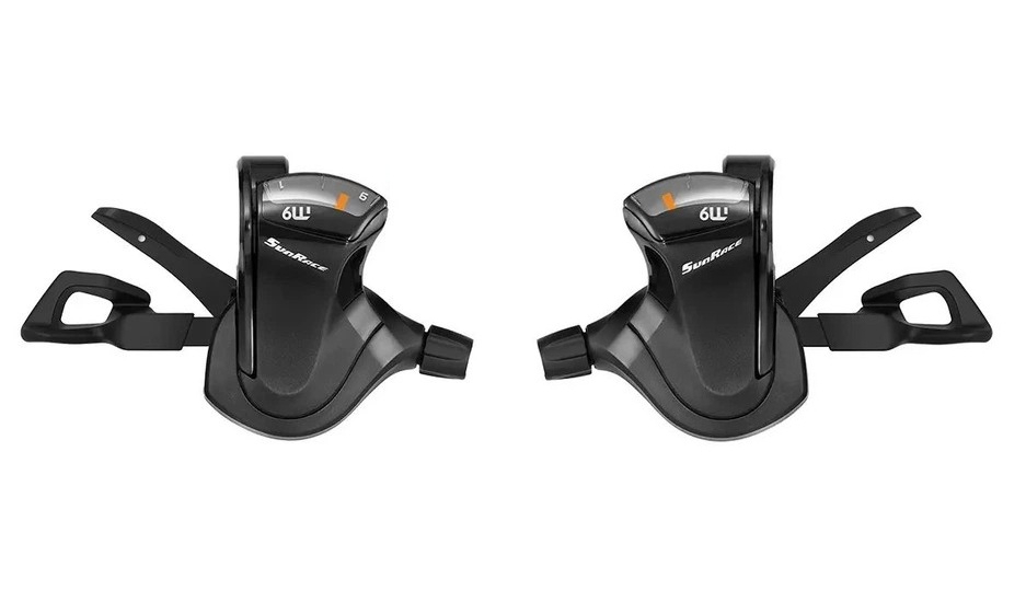 Манетки SunRace DLM903 L2/R9, левая, 2/9 шв., с дисплеем передач, с тросом 1700/2100 мм, OEM 