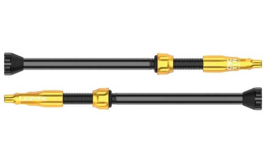 Ниппель для бескамерки Lezyne CNC TLR Valve, длина 80 мм, комплект 2 штуки, золотистый 