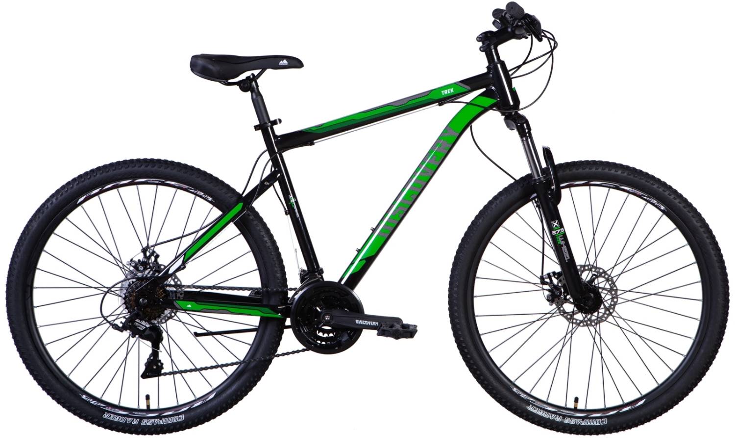 Фотография Велосипед Discovery TREK AM DD 27,5" размер L рама 19,5 2024 Черно-зеленый