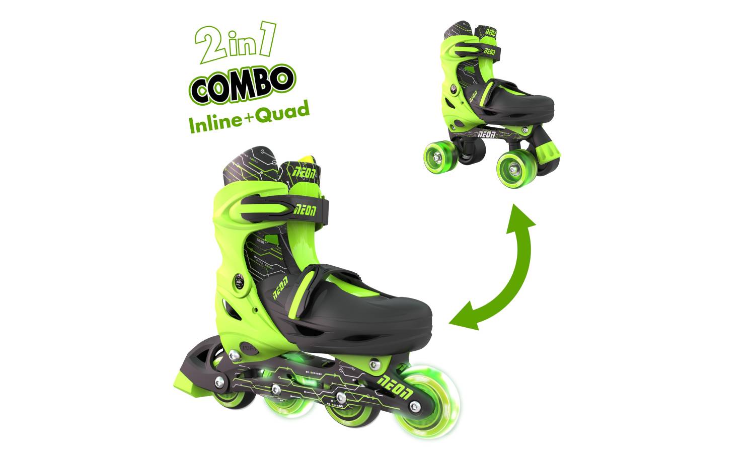 Роликовые коньки Neon Combo, размер 30-33, салатовый 
