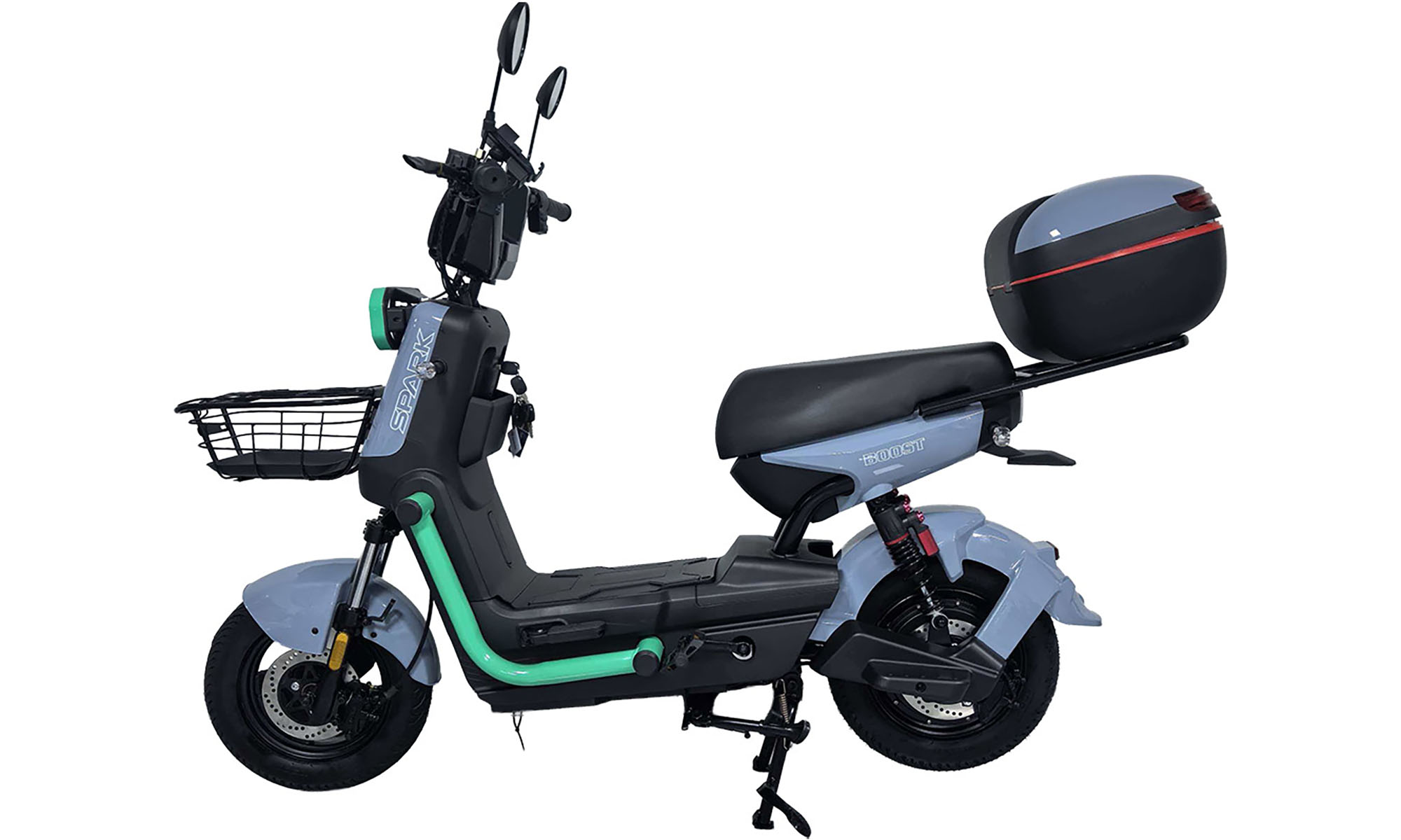 Велосипед з електромотором SPARK BOOST 14", розмір уніиверсальний, рік 2026, 72V/1200W/25Ah, сірий з блакитним 