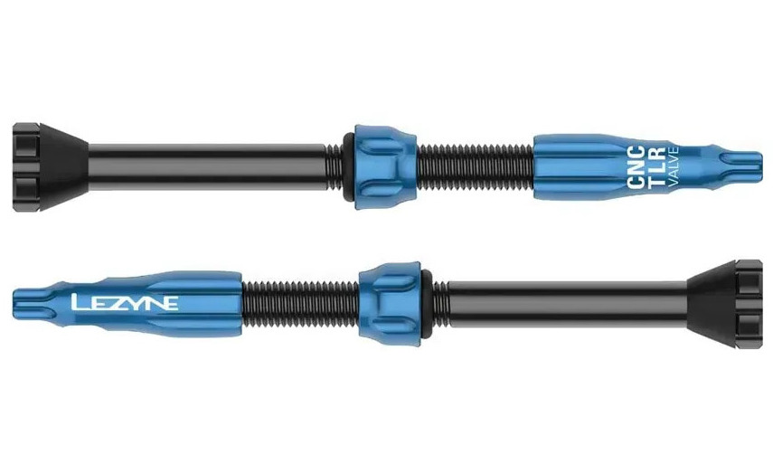 Ниппель для бескамерки Lezyne CNC TLR Valve, длина 60 мм, комплект 2 штуки, голубой