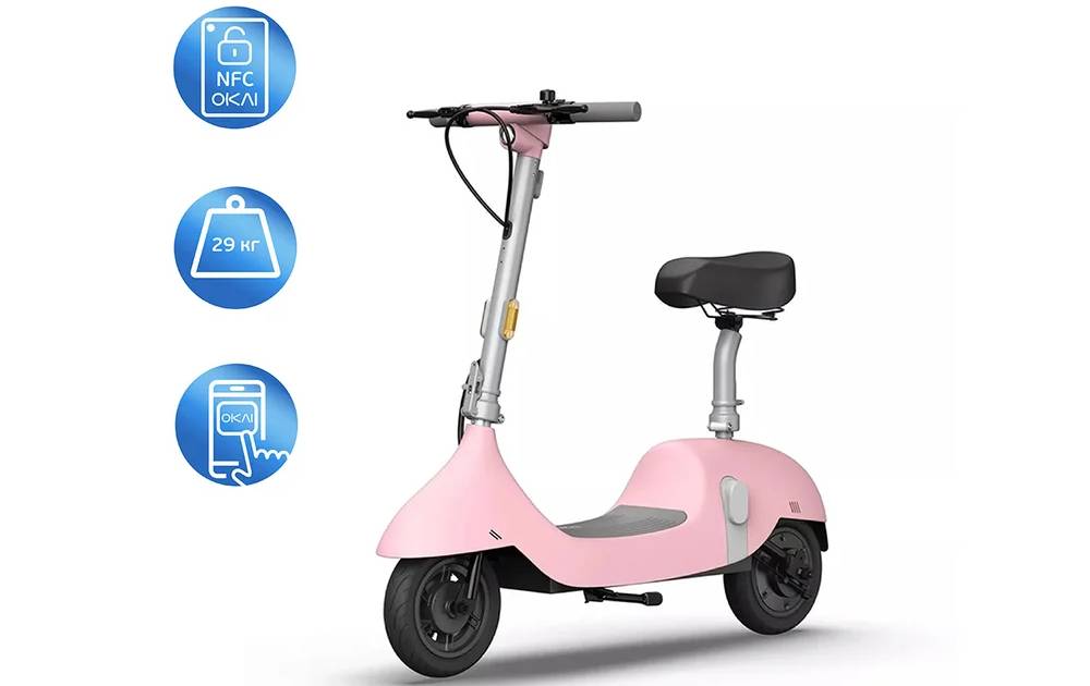 Электросамокат с сидением OKAI Ceetle PRO EA10C 10" 350(900)W, 25Km/h, 10,4Ah, NFC, App, розовый 10 Электросамокат с сидением OKAI Ceetle PRO EA10C 10" 350(900)W, 25Km/h, 10,4Ah, NFC, App, розовый 10