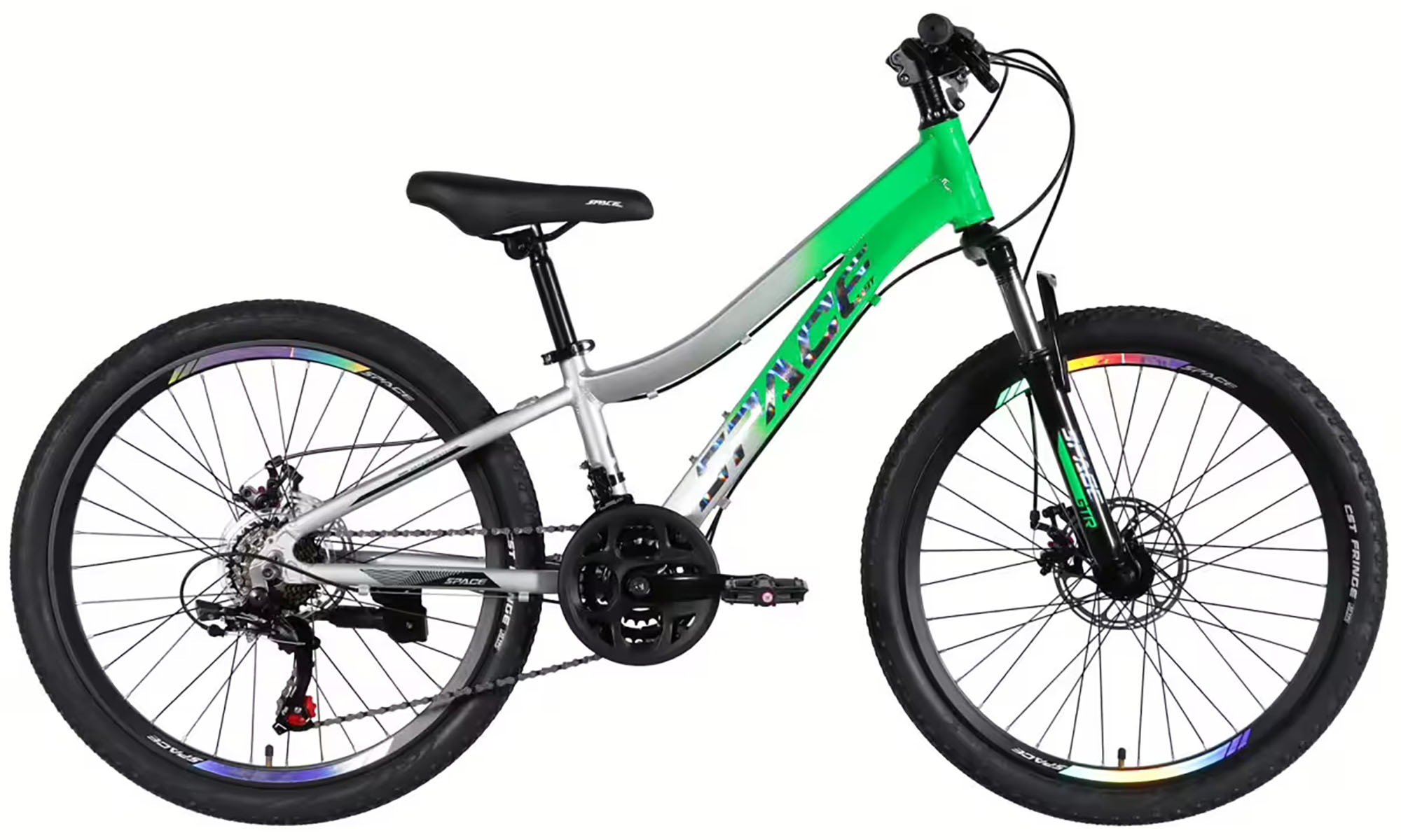 Велосипед SPACE IZIDA DD FR 24", розмір XXS, рама-11", рік 2026, зелено-сріблястий Велосипед SPACE IZIDA DD FR 24", розмір XXS, рама-11", рік 2026, зелено-сріблястий