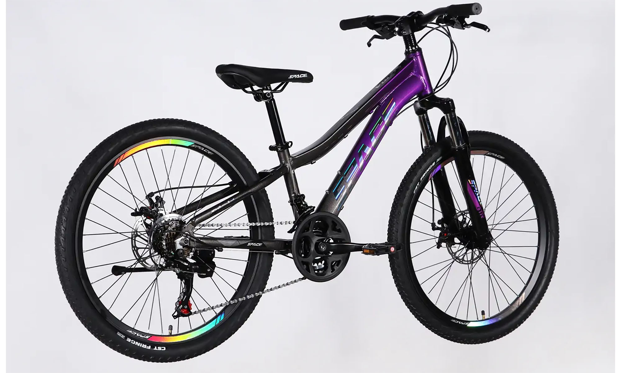Велосипед SPACE IZIDA DD FR, 24", розмір XXS, рама-11", рік 2026, фіолетово-сріблястий 4 Велосипед SPACE IZIDA DD FR, 24", розмір XXS, рама-11", рік 2026, фіолетово-сріблястий 4