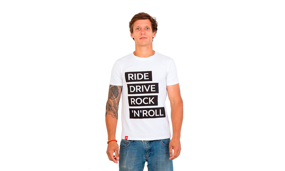 Фотографія Футболка чоловіча Ride drive rock&roll white, розмір XL