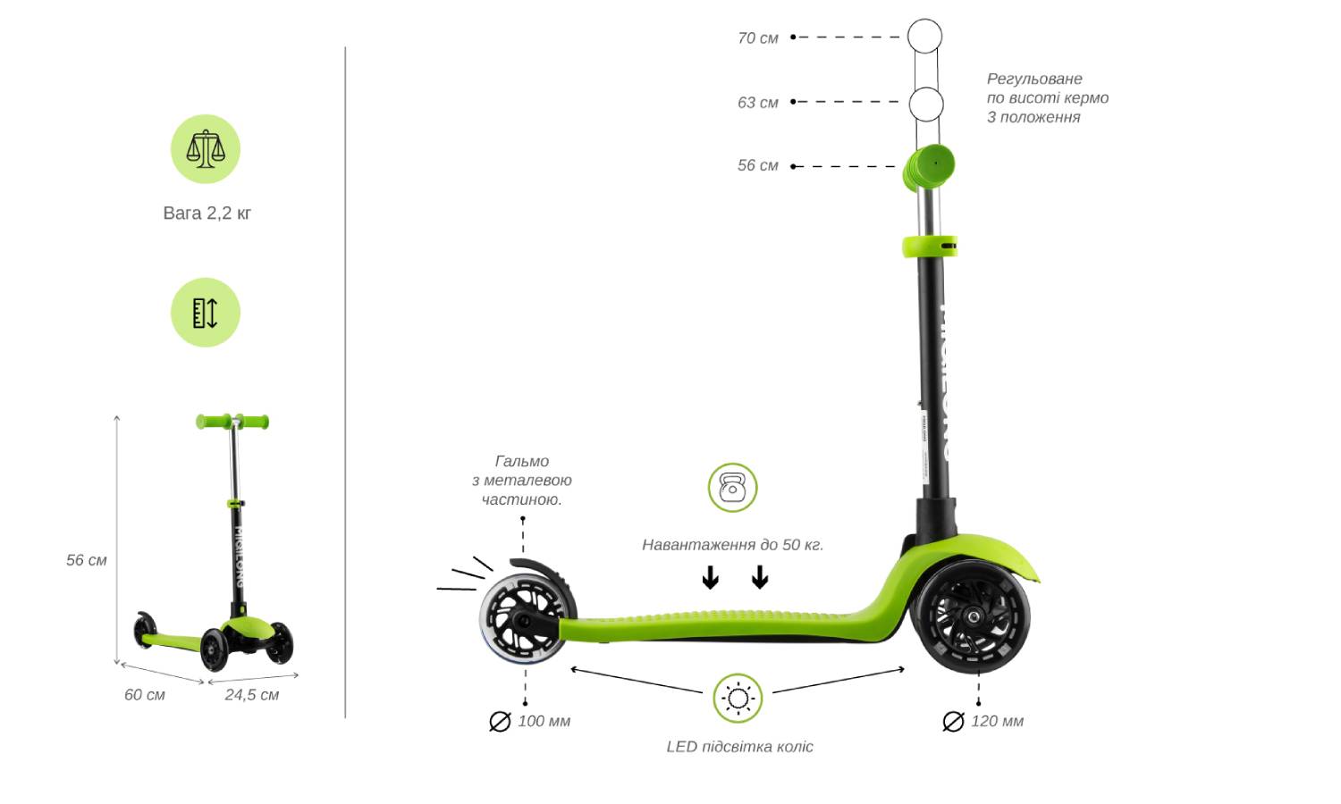 Самокат Miqilong Alamo зеленый 5