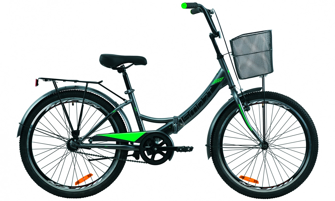 Фотография Велосипед Formula SMART с корзиной 24" (2020) 2020 Серо-зеленый