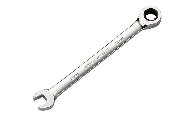 Фотографія Ключ ICE TOOLZ рожковий накидний з тріскачкою 11 мм, 5 град, Cr-V сталь срібляста
