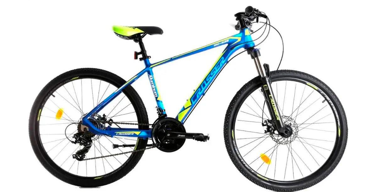 Фотография Велосипед Crosser MT-036-21S 29" размер М рама 17 2022 Голубо-желтый 