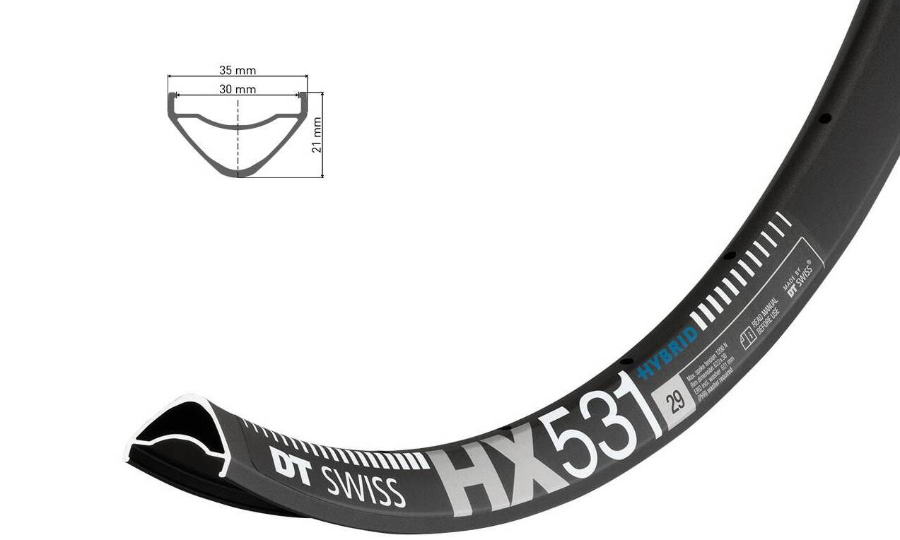 Обод DT Swiss HX 531, 29", размер 622×30 мм, 28 отверстий, ниппель Presta, дисковые тормоза, черный 2