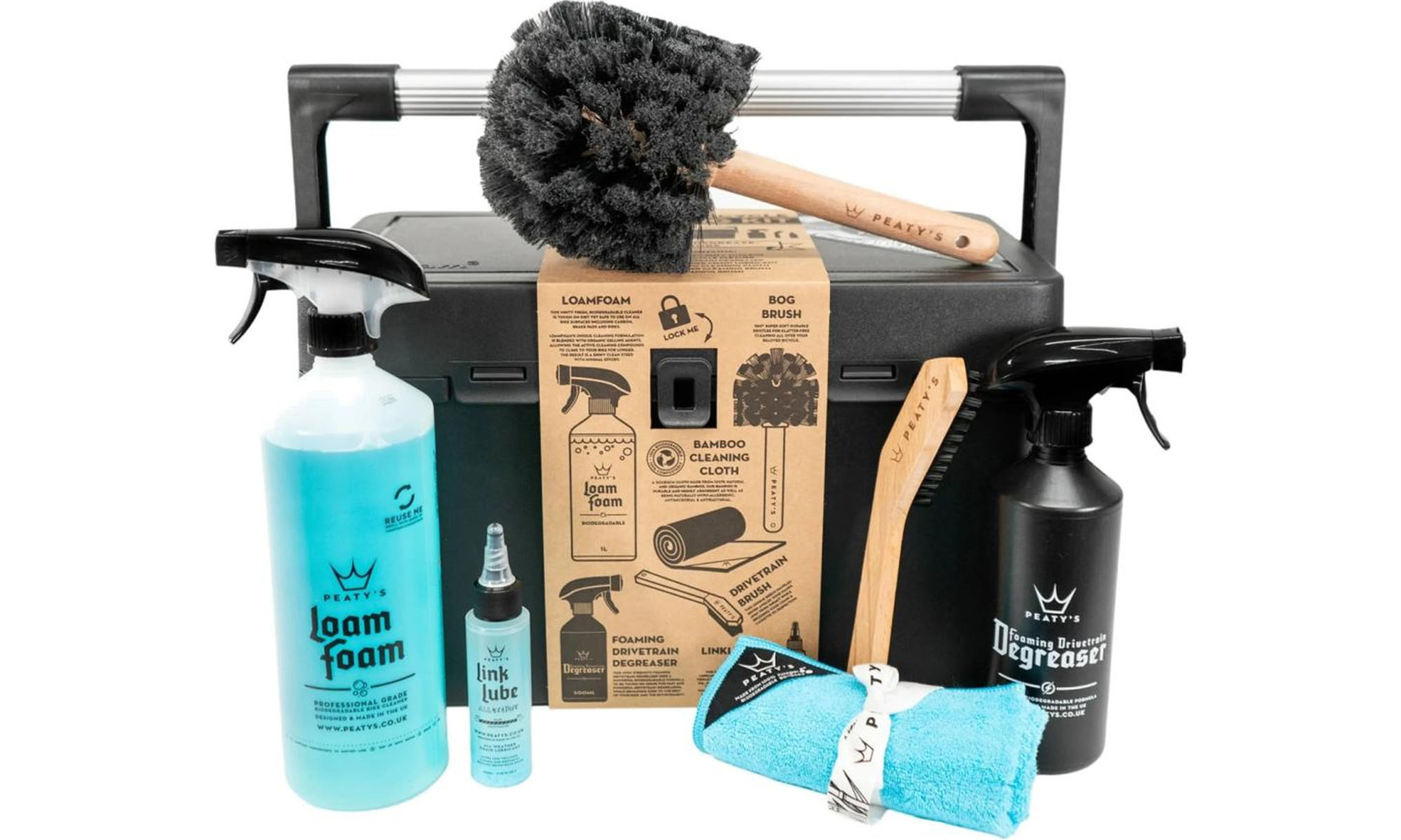 Набор для мойки Peaty's Cleaning Kit, шампунь 1L / дегризер 500ml / щетка 2шт / полотенце микрофибра / смазка цепи 120ml, All-Weather Набор для мойки Peaty's Cleaning Kit, шампунь 1L / дегризер 500ml / щетка 2шт / полотенце микрофибра / смазка цепи 120ml, All-Weather