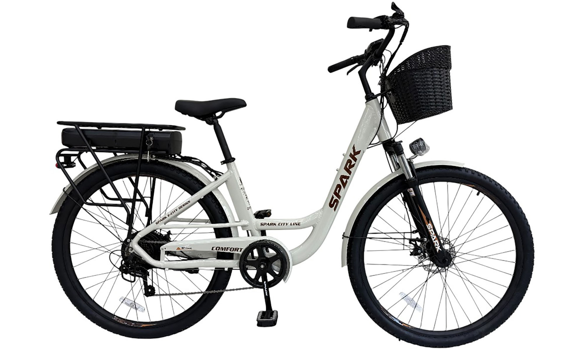 Велосипед с электромотором SPARK E-CITY COMFORT 28", размер M, рама 18", 48V/500W/12,8Ah, год 2026, светло-серый 