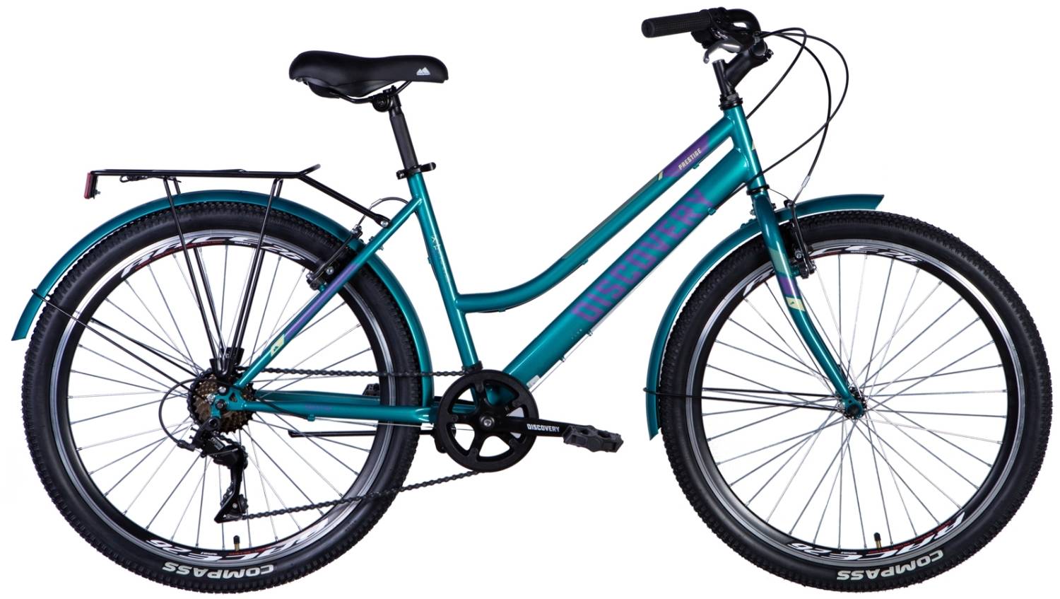 Фотография Велосипед Discovery PRESTIGE WOMAN 26" размер М рама 17 2024 Сине-зеленый