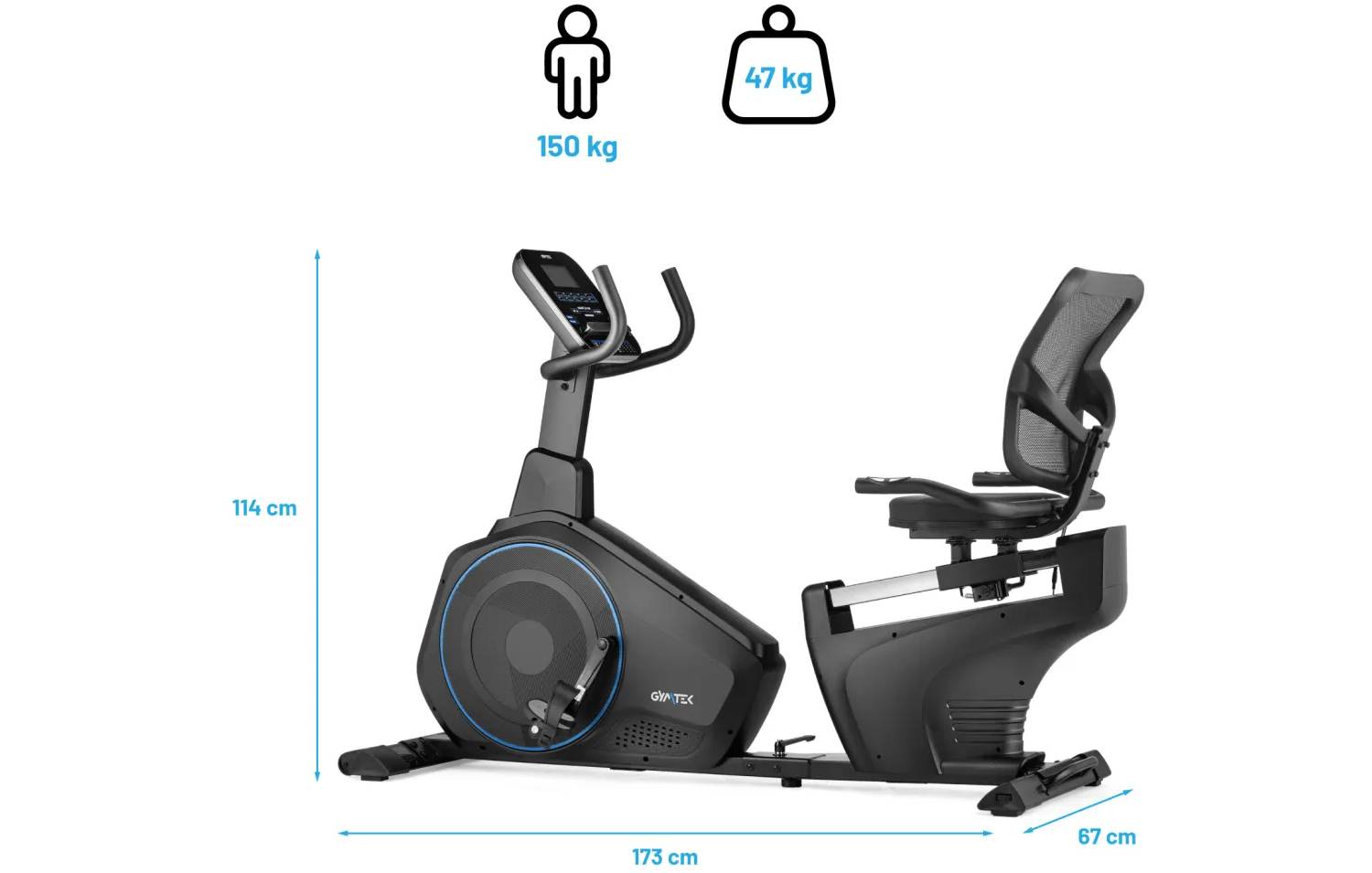 Горизонтальный велотренажер Gymtek XBR6000 электромагнитный синий 2