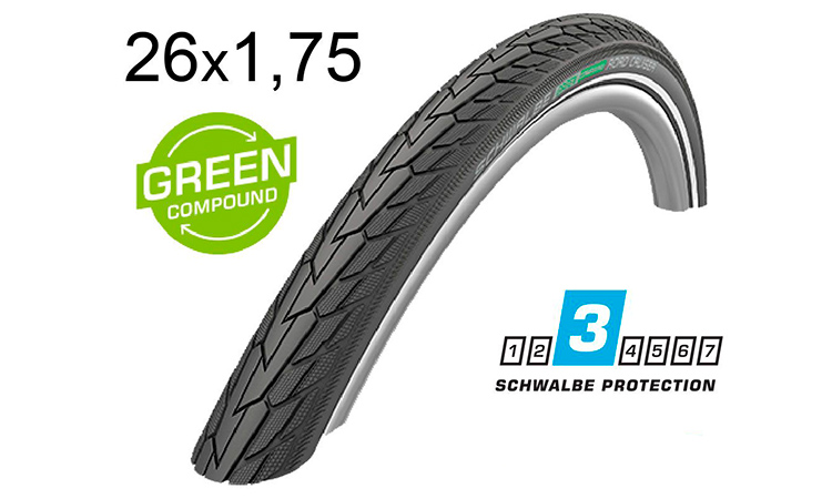 Фотография ПокрышкаSchwalbe  26x1.75 (47-559) ROAD CRUISER K-Guard Active B/B+RT HS484 GREEN 50EPI  black