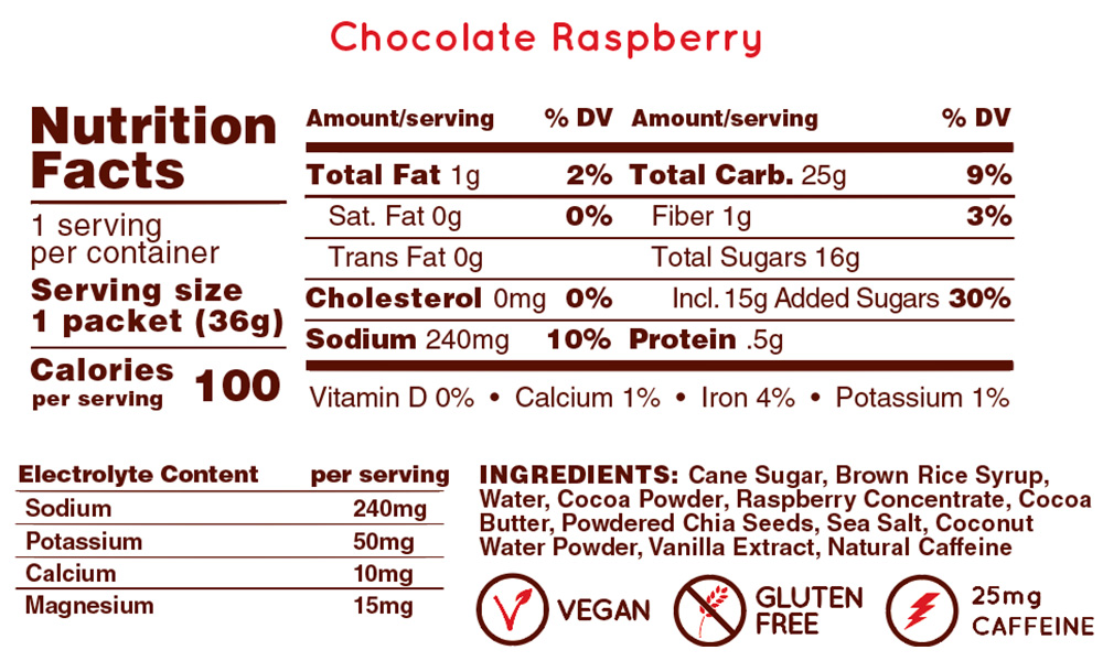 Фотография Гель энергетический HUMA Chocolate & Raspberry с электролитами с кофеином 42 г Шоколад-малина