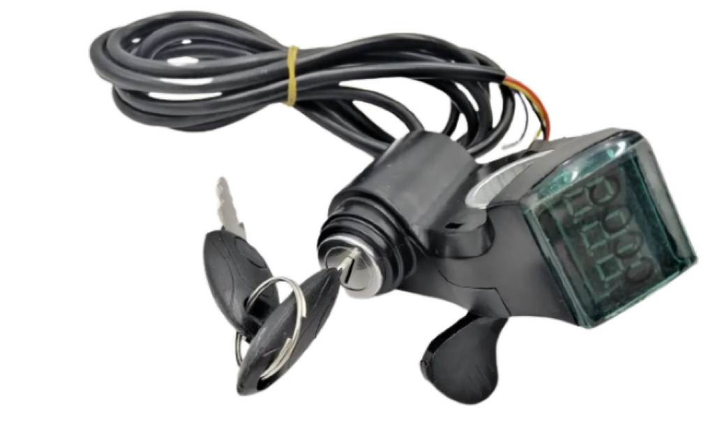Ручка газа DN с ключем для электровелосипеда 12-72V с вольтметром черный