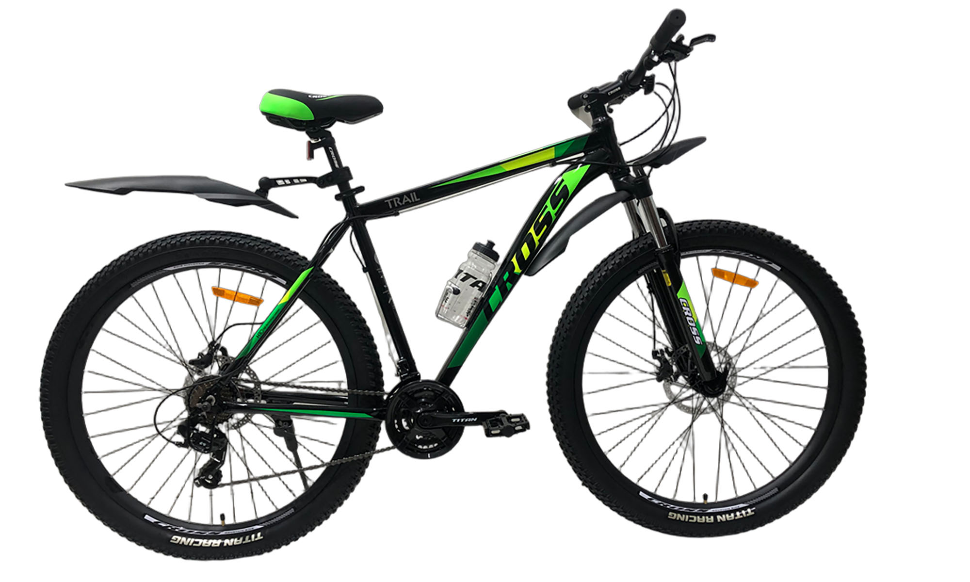 Велосипед CrossBike Tracker 29", розмір XL, рама 21", рік 2024, Чорний-Зелений Велосипед CrossBike Tracker 29", розмір XL, рама 21", рік 2024, Чорний-Зелений