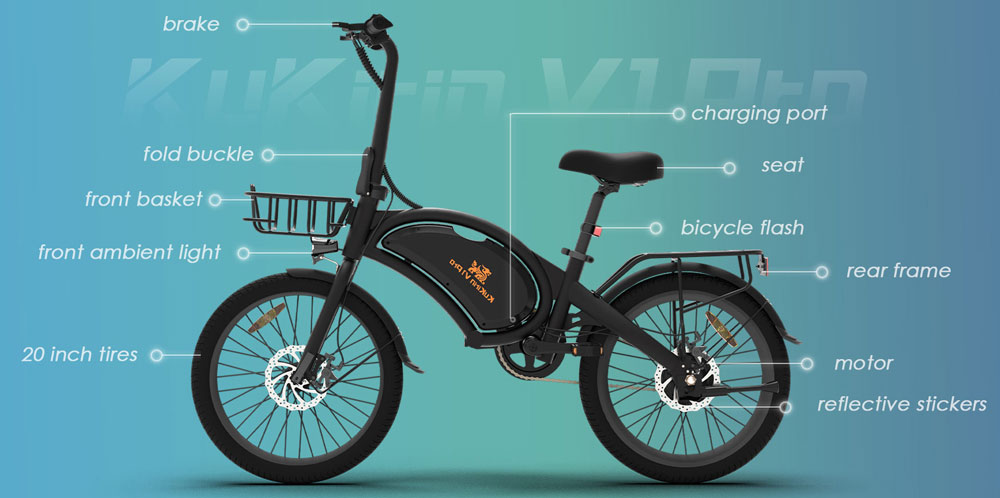 Електровелосипед Kugoo Kirin V1 PRO (350 Вт, 7,5 Ah, 48 В), 20", чорний 5