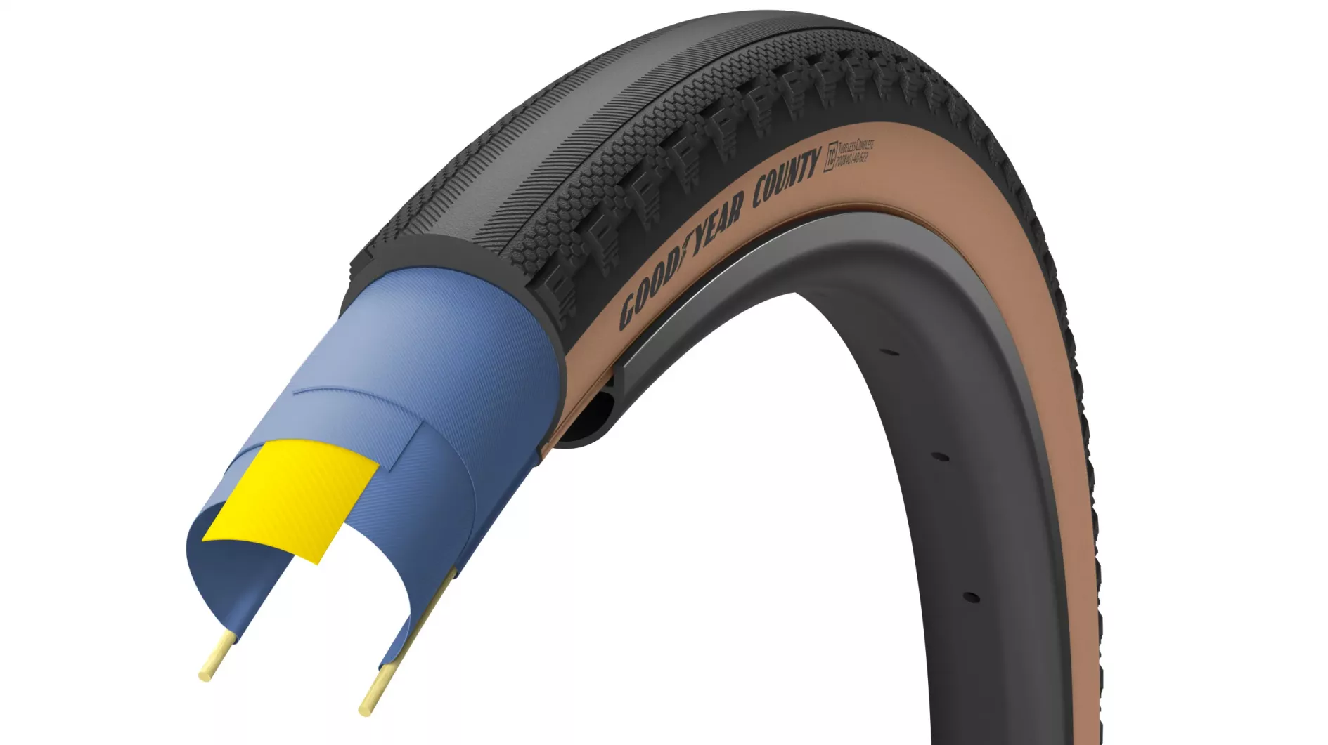 Фотографія Покришка GoodYear COUNTY tubeless complete, 700x40 (40-622) folding, 120tpi, Чорно-коричнева