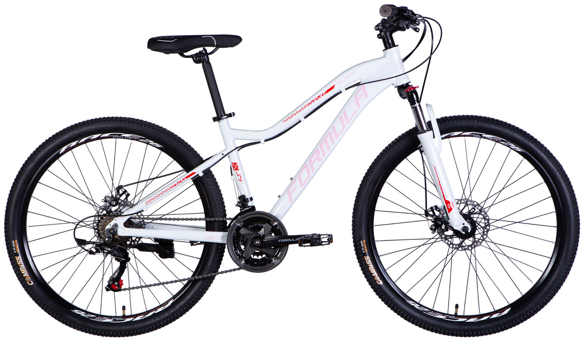 Велосипед Formula ALPINA DD FR, 26", размер S, рама 15", год 2026, белый с розовым 