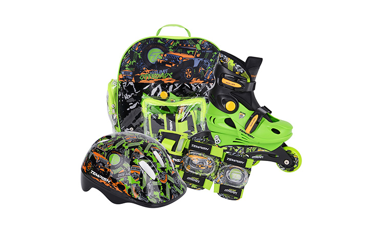 Фотография Комплект детский Tempish RACER BABY SKATE (ролики, защита конечностей, шлем), размер 26-29 Черно-зеленый 2
