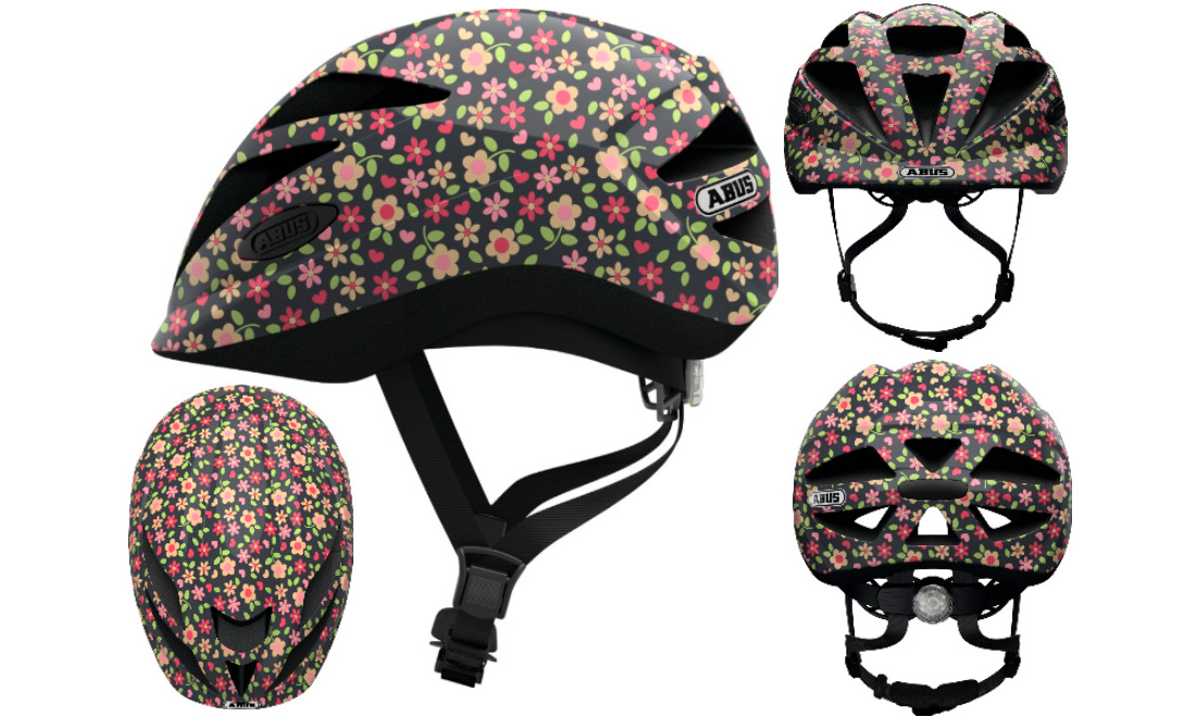 Шлем детский ABUS HUBBLE 1.1 Retro Flower, размер М (52-57 см) Черный с цветами 2
