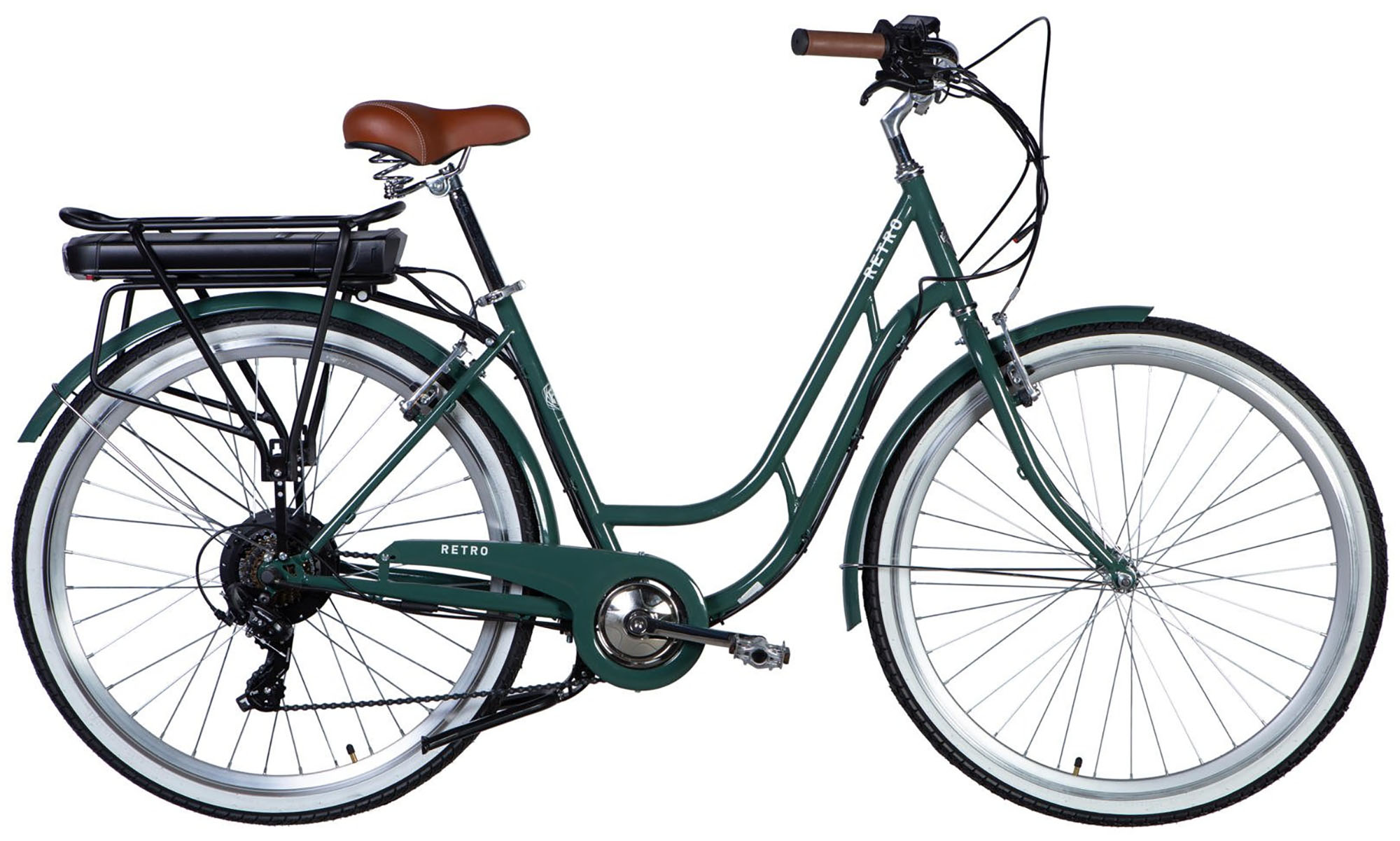 Велосипед с электроприводом Dorozhnik eRETRO Vbr FR 28", размер L, рама-19", 36B, 13А*ч, 500Вт, год 2026, зелено-серый 