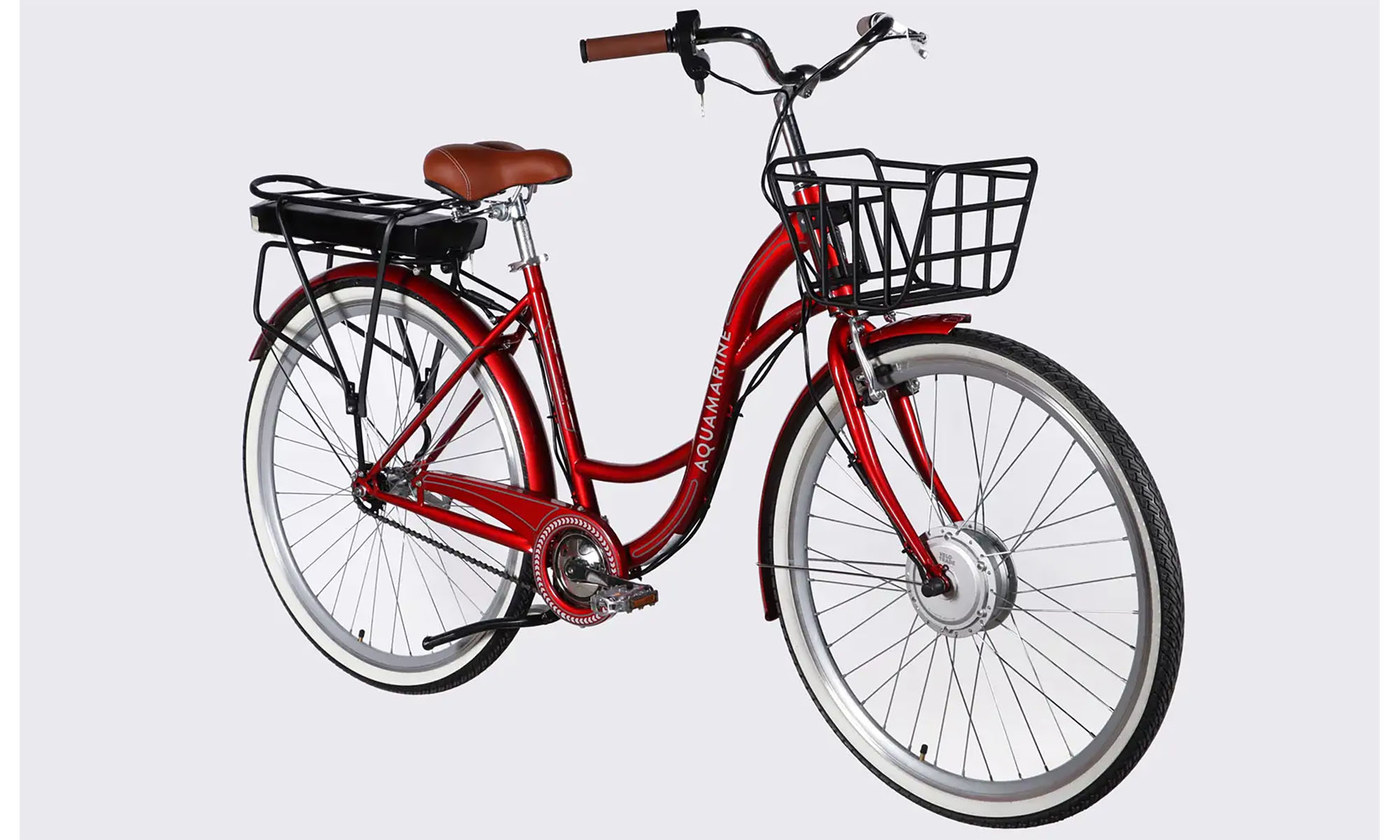 Велосипед с электроприводом Dorozhnik eAQUAMARINE BH 28", размер L, рама-19", 36B, 13А*ч, 500Вт, год 2026, бордовый с корзиной 2