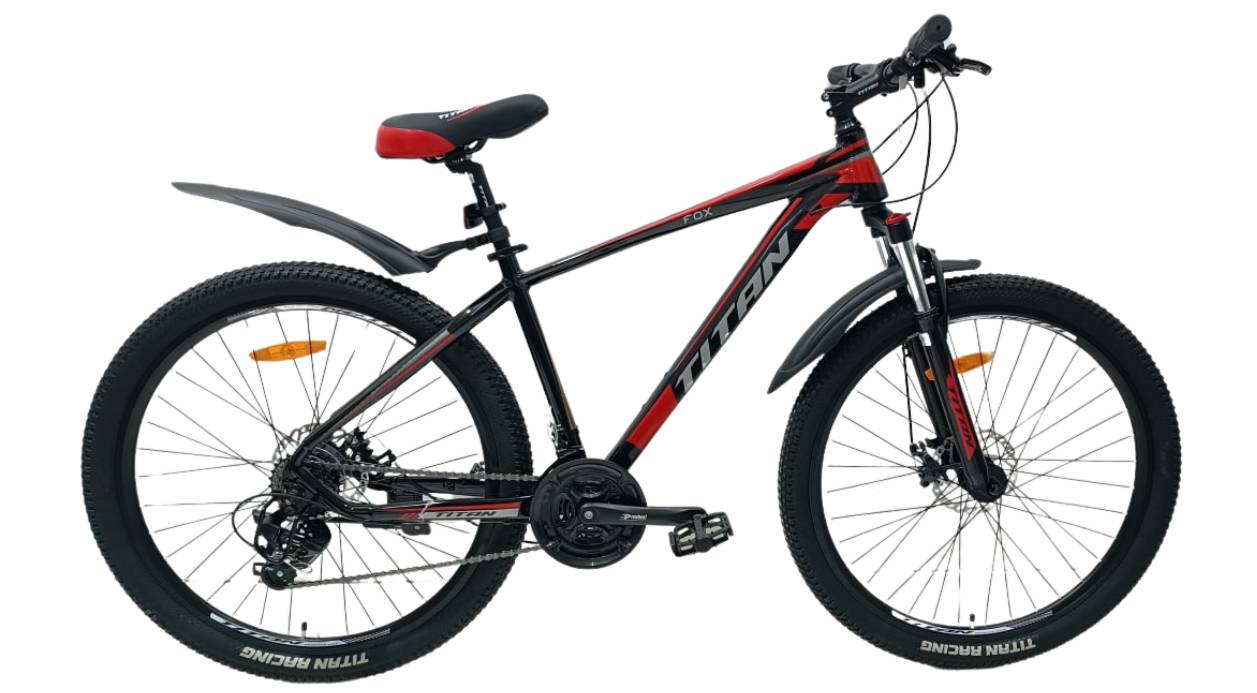 Фотография Велосипед Titan FOX 27.5" размер M рама 17" (2024), Черно-красный