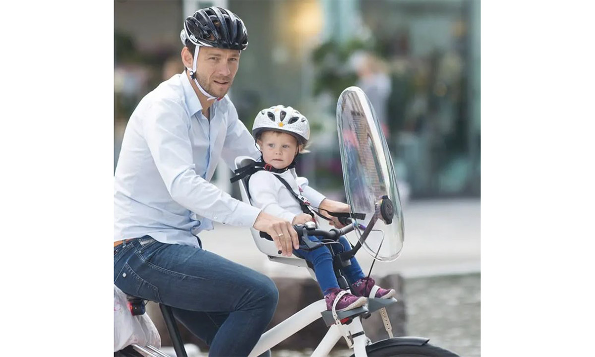 Фотография Детское велокресло переднее HAMAX CARESS OBSERVER серо-белое с синим сиденьем 2