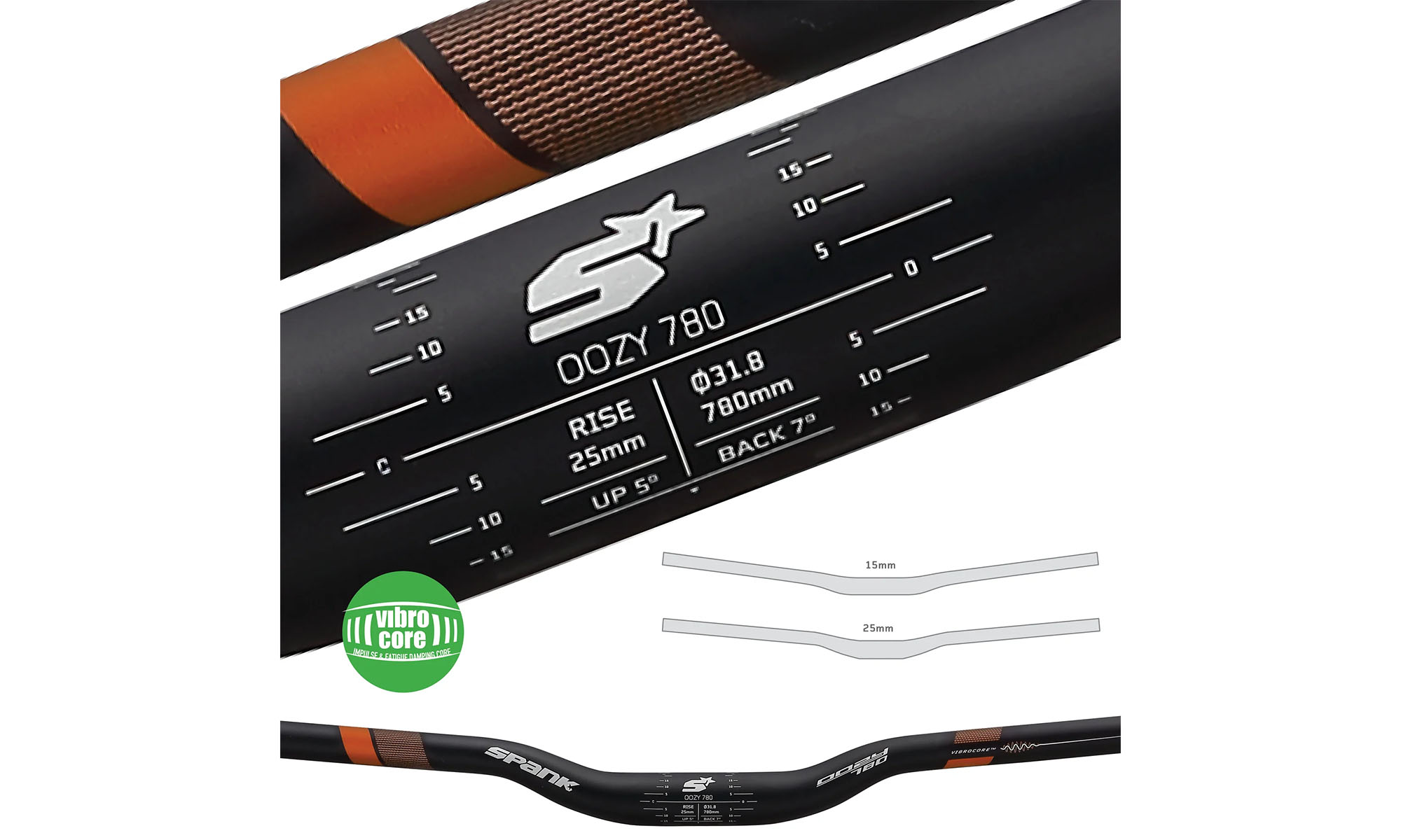 Руль SPANK OOZY 780 Vibrocore™, 25R Black Grey 3