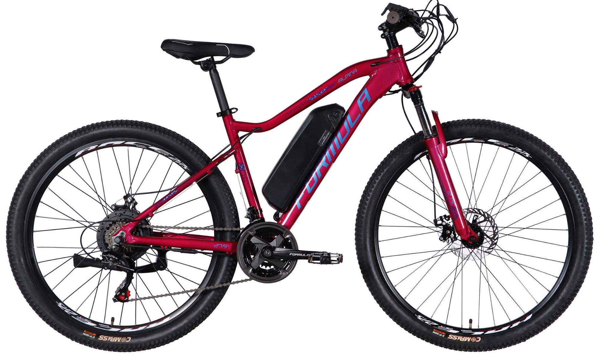 Велосипед с электроприводом Formula eALPINA DD FR 27.5", размер M, рама-17", 36B, 12.5А*ч, 500Вт, год 2026, розово-синий 