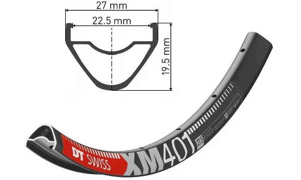 Обод DT Swiss XM 401, 27.5", размер 584×22,5 мм, 28 отверстий, ниппель Presta, дисковые тормоза, черный 2