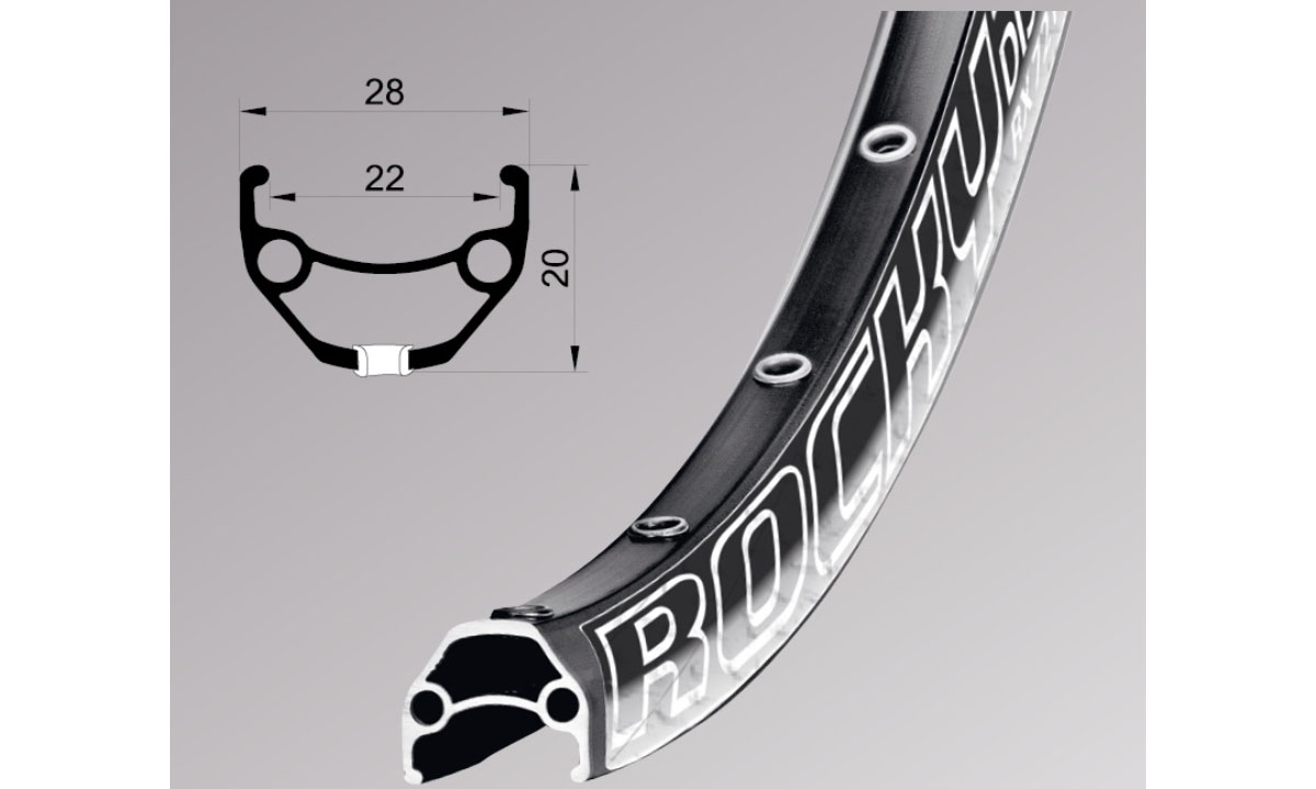 Фотография Обод Remerx ROCKY 22 RX 3022, 27,5'', 584x22, 32 отв., AV, пистонированный., черное анодирование, E-Bike