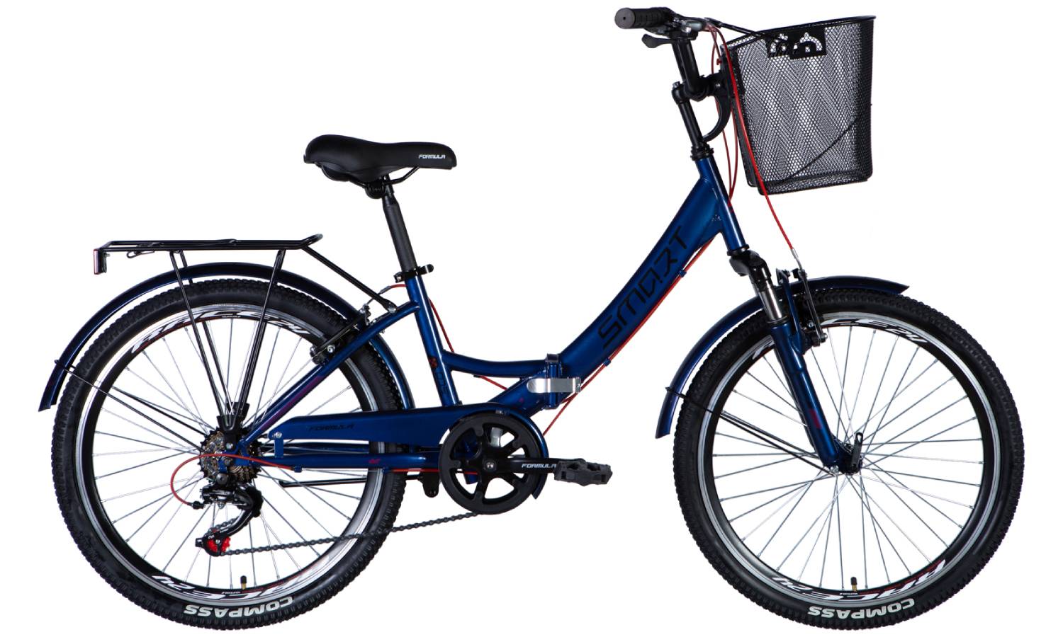Фотография Велосипед Formula SMART FRW AM Vbr 7S 24" размер S рама 15" с корзиной 2024 Синий